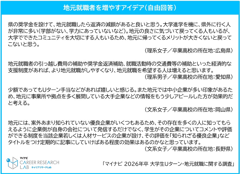 地元就職を増やすアイデア（自由回答）／マイナビ2026年卒大学生Uターン・地元就職に関する調査