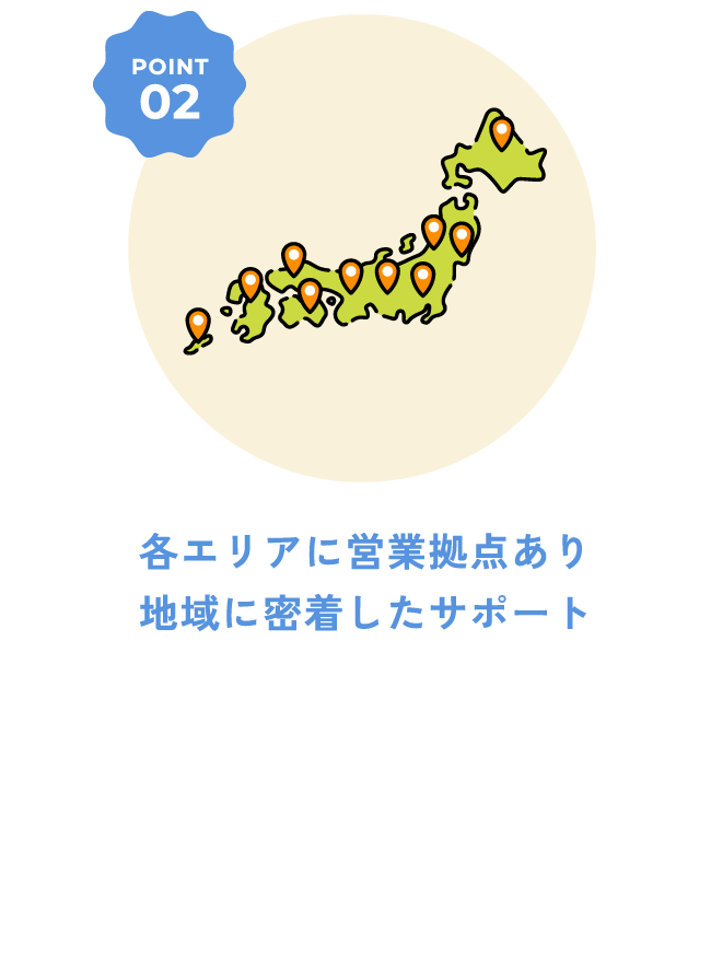 各エリアに営業拠点あり地域に密着したサポート